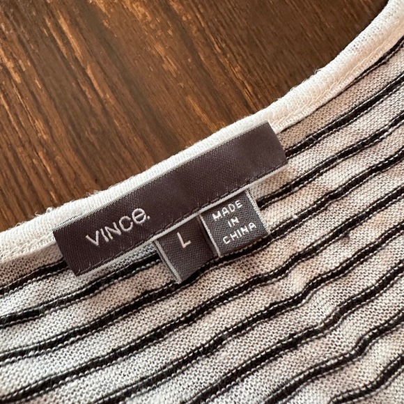 Vince Black and Light grey Striped knit short sleeve sweater- women’s L - Picture 4 of 6